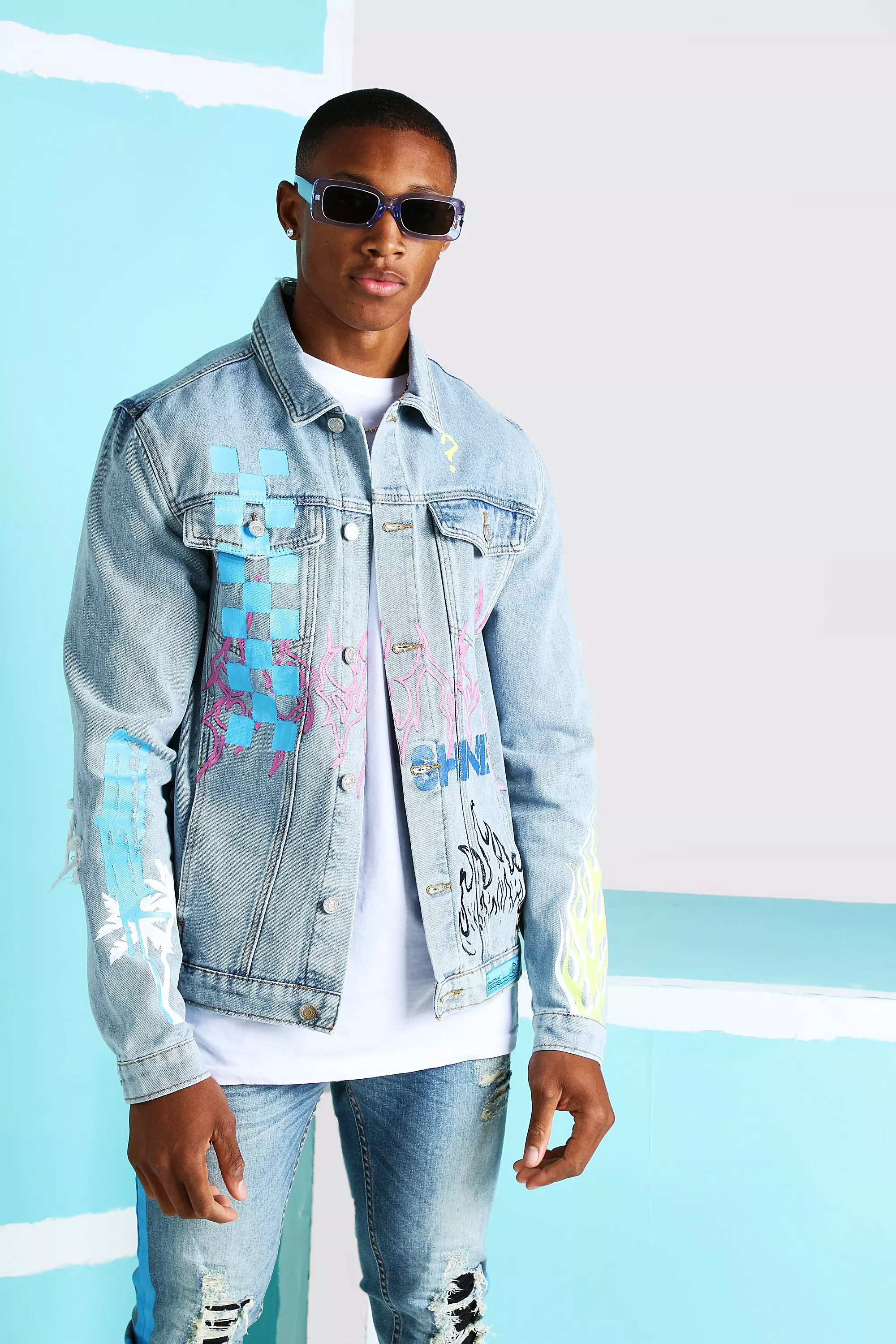 Denim jacket outlet men printed